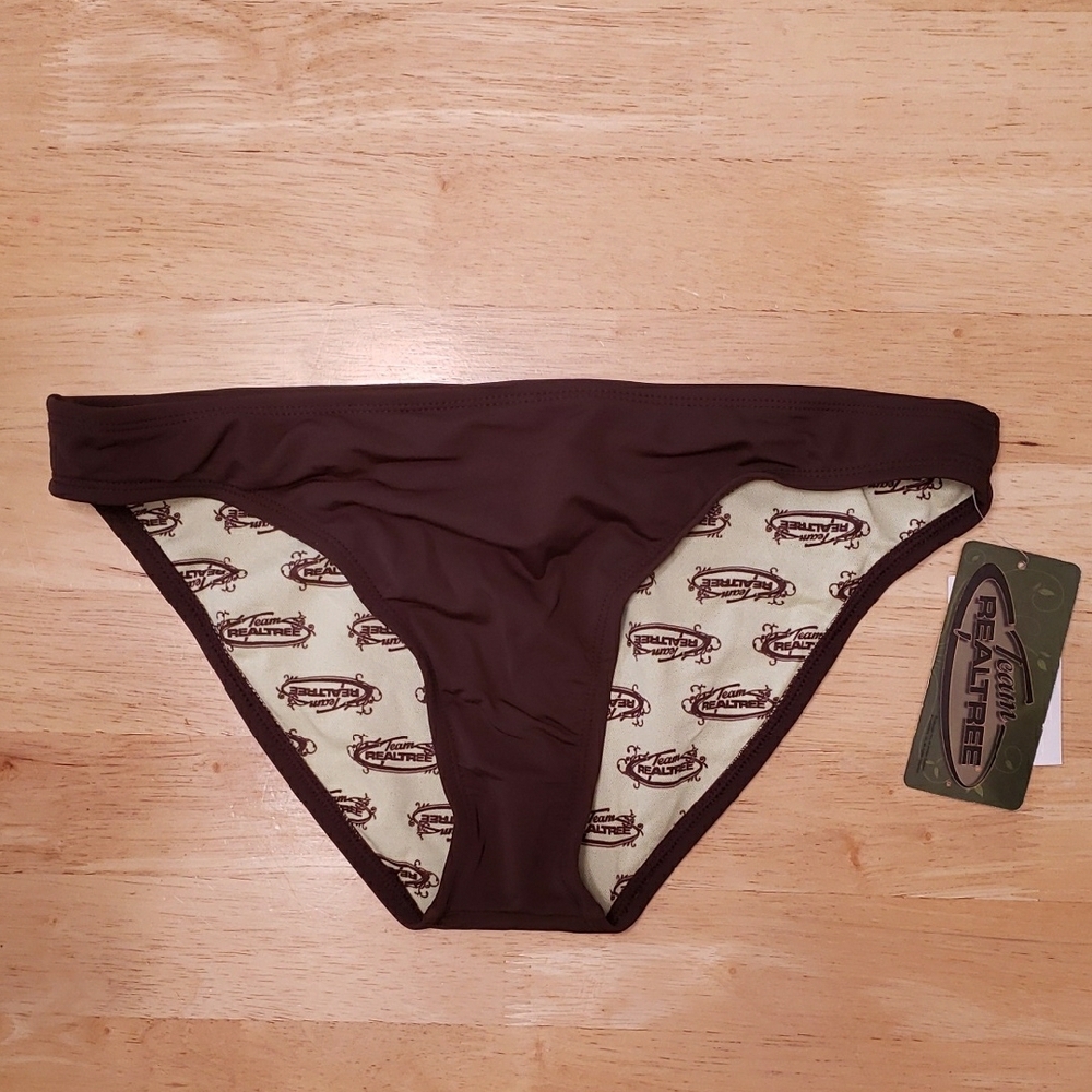 Realtree Brown Bikini Bottom with Cream Realtree Logo Lining